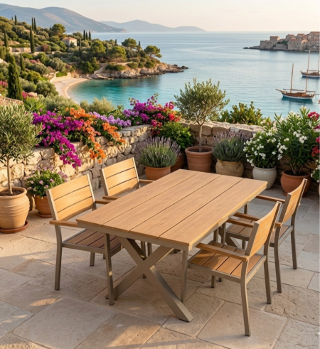 طاولة طعام (Aluminum, Wood)